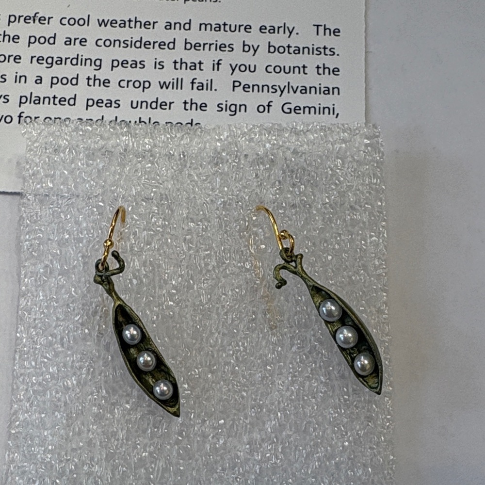 Pea Pod Bronze Earrings with Freshwater Pearls by Michael Michaud - Picture 2 of 6